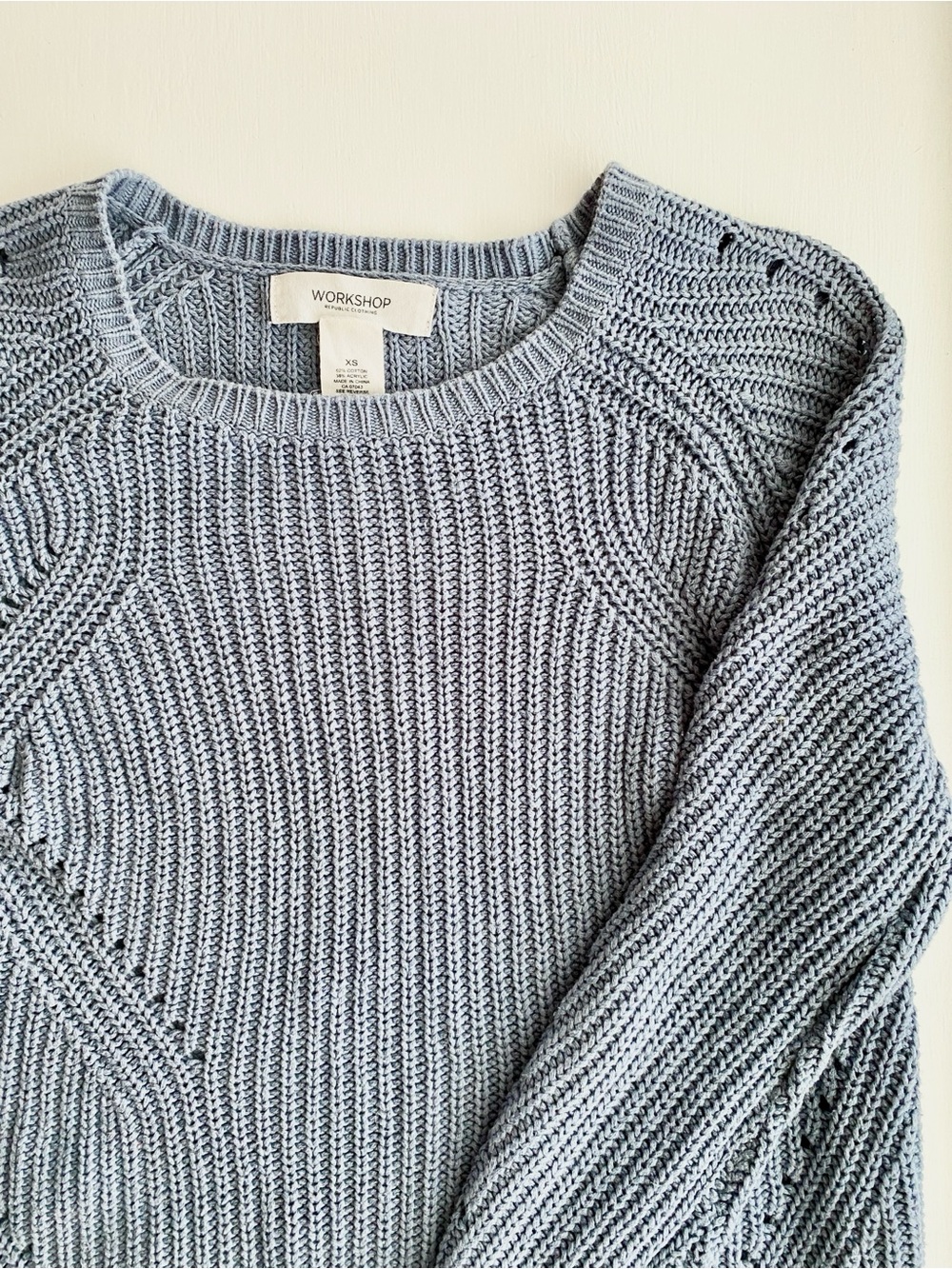 Workshop Republic Clothing Cotton-Blend Light Blue Ribbed Knit Sweater